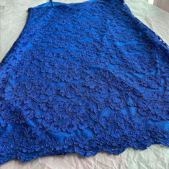 EUC VTG 90s slip M Bretton’s Private Label bright cobalt blue lace overlay MINT - Picture 15 of 16